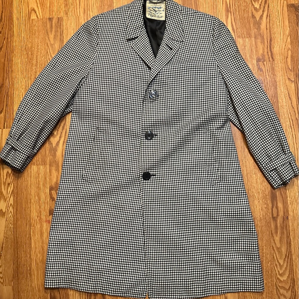 Hickey Freeman Custom Black and White Checkered Men’s Trench Coat